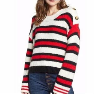 BP.  Button Sweater Ivory Caitlyn Stripe Red Sz Small